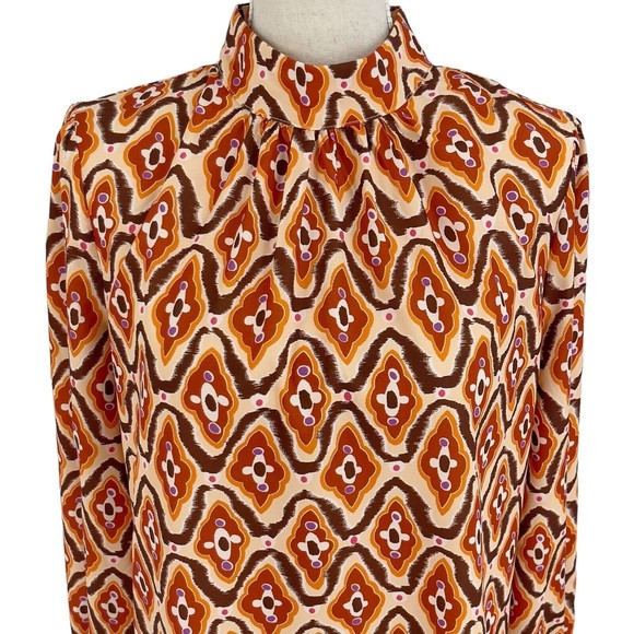 Shein Womens Mock Neck Retro Pleated Blouse Dressy Long Puff Sleeve Size Large - Picture 3 of 12